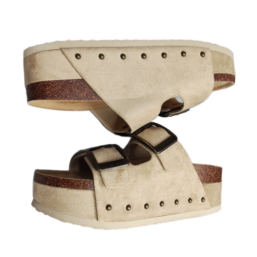 Madden Girl Babes Platform Slide Sandals Womens US 7M Taupe Open Toe Slip On